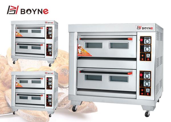 Three deck Six Trays Gas Oven Bakery Pizza Oven With Stone For Restaurant