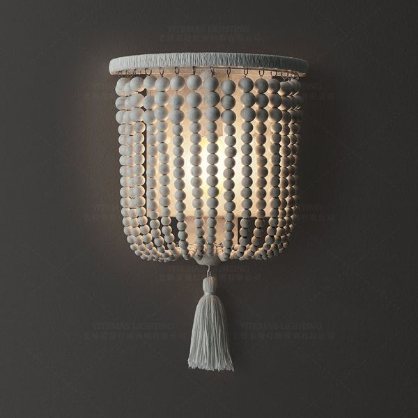 Weathered White wood beads chandelier lighting Pendant bedroom white chandelier(WH-CI-148)
