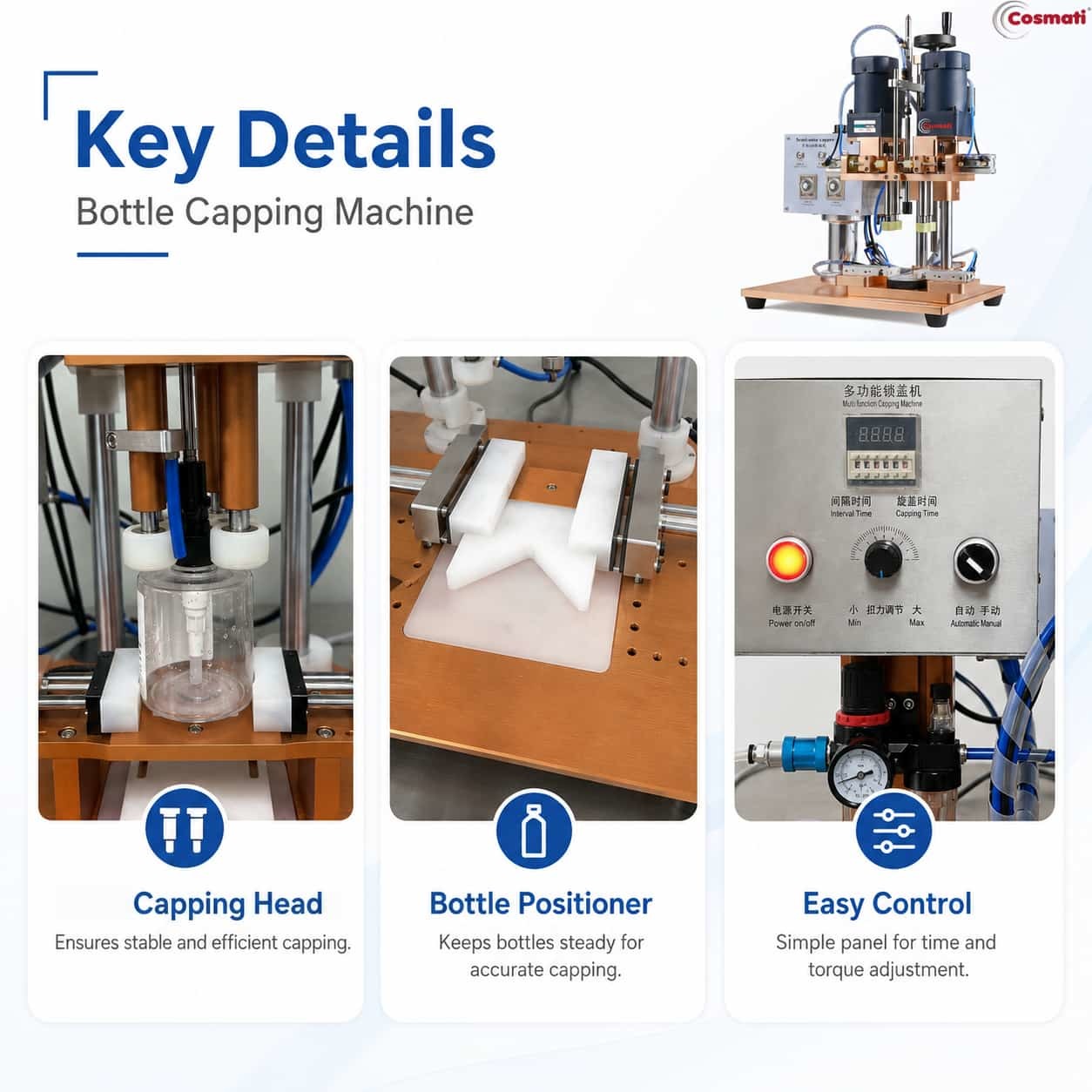 Semi Automatic Four Wheel Screw Capping Machine Pump Bottle Jar Lid Capper