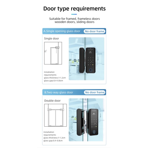 YAGU Smart Electric Lock Smart Wifi Digital Double Sliding Glass Door Handle Lock Tuya with Face Recognition Smart Lock