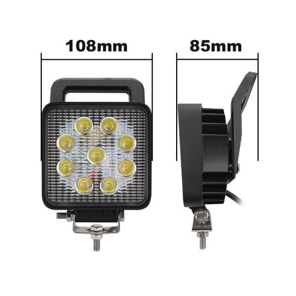 Square Tractor Spot Lights 27W LED Work Headlight IP67 With Switch