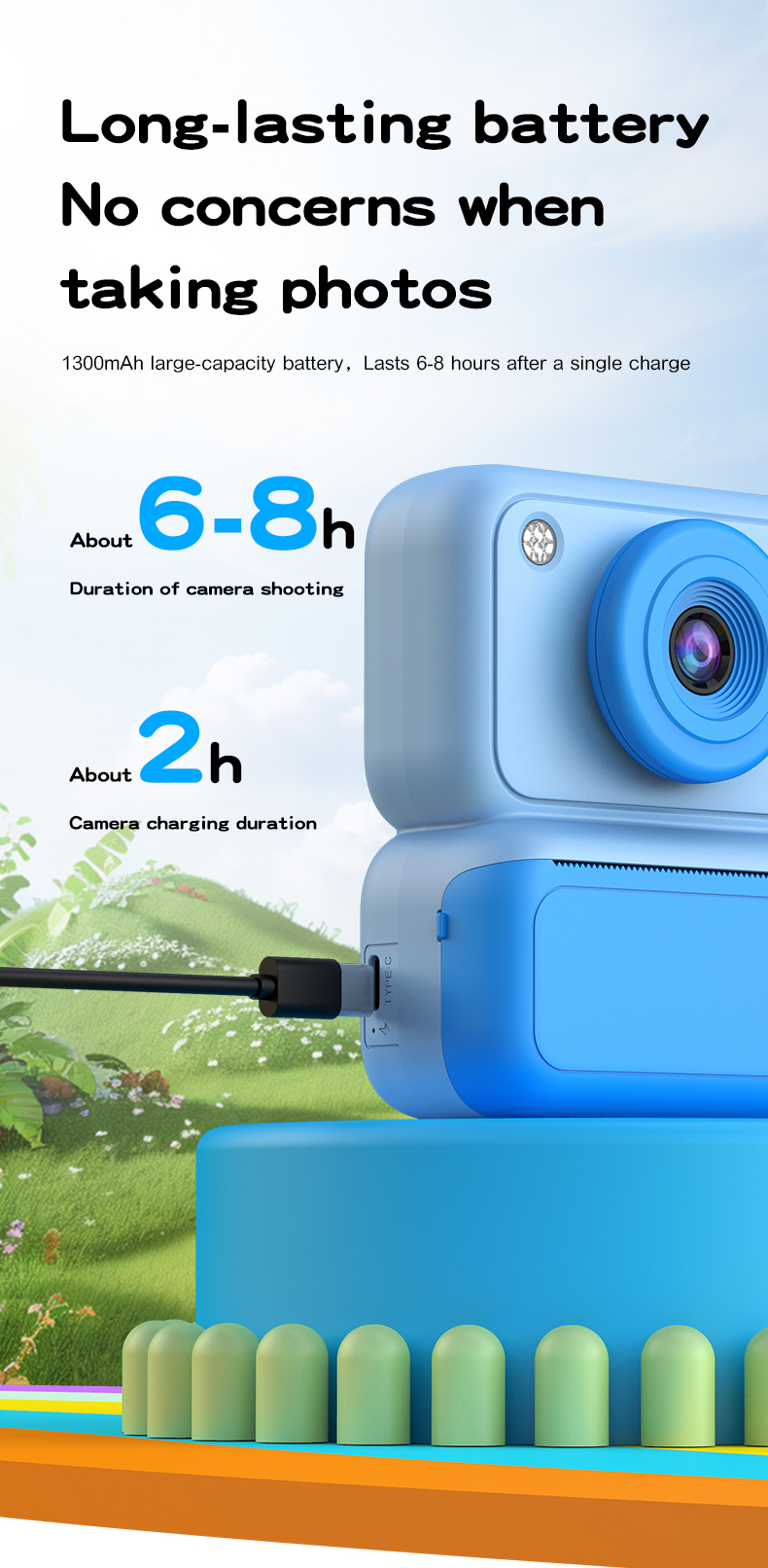 DLC Kids Instant Print Camera 4800W Dual Camera 1080P Video One Click Photo Printing Anti Glare Screen CMOS MP3 Filter