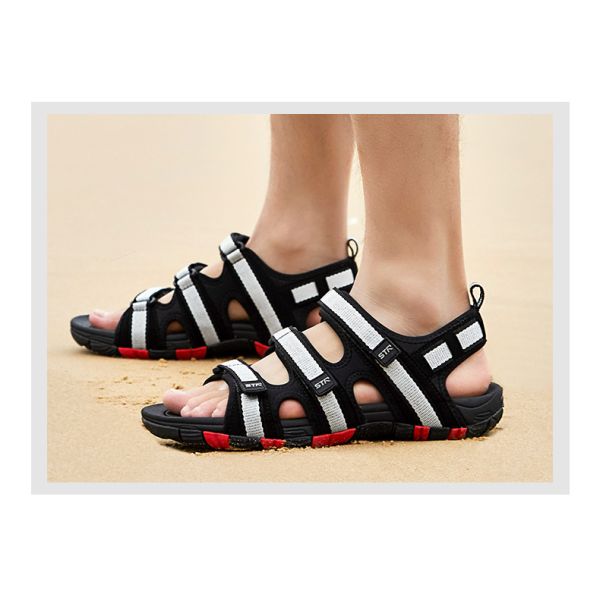 Portable Womens Black Walking Sandals Screen Print Type Slides Style