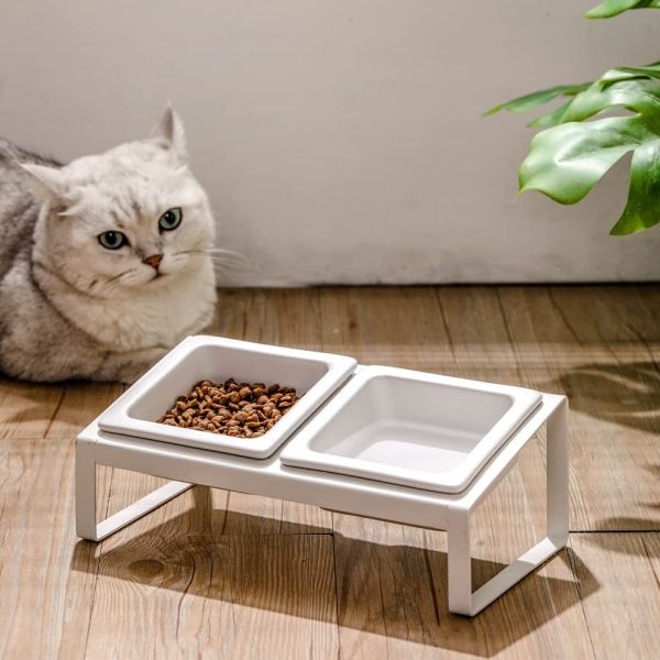 Ceramic Dog Cat Food and Water Bowls Set for Small Size Dogs and Cats