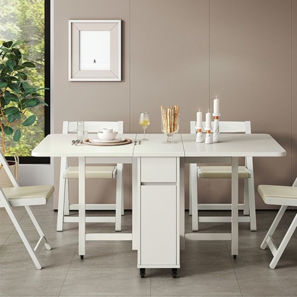 Solid Wooden Breakfast Table Set with Chairs Space Saving Folding on Wheels for Home Kitchen Furniture Extension Desk