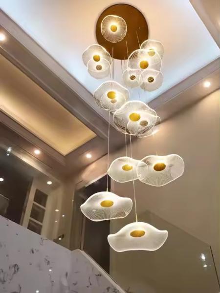 Modern Lotus Leaf Design LED Ceiling Acrylic Light Staircase Luxury Home Decorative Lighting Chandelier