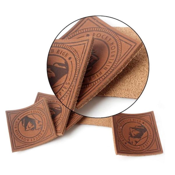 Black Embossed Leather Patch Badges Square For Shoes , Bags , Garment