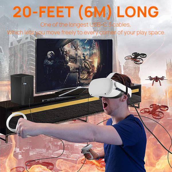 16FT Kuject VR Headset Cable For Oculus Quest 2 Quest 1 Type C To Type C Cable