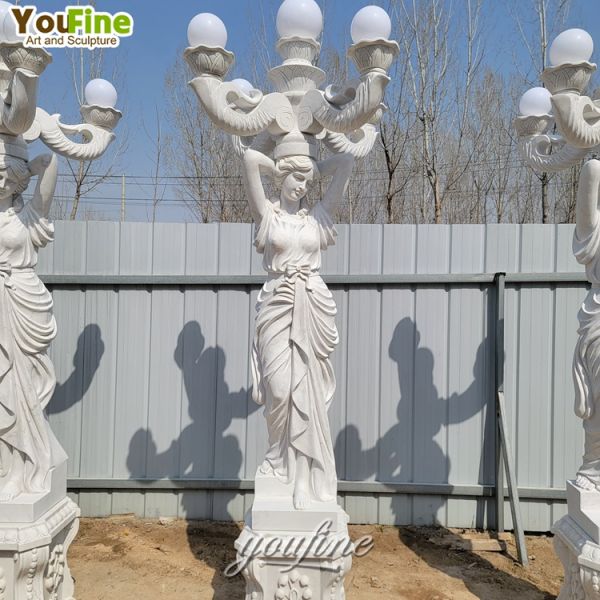 Life Size White Marble Figure Stone Sculpture for Garden Sexy Lady Lamp