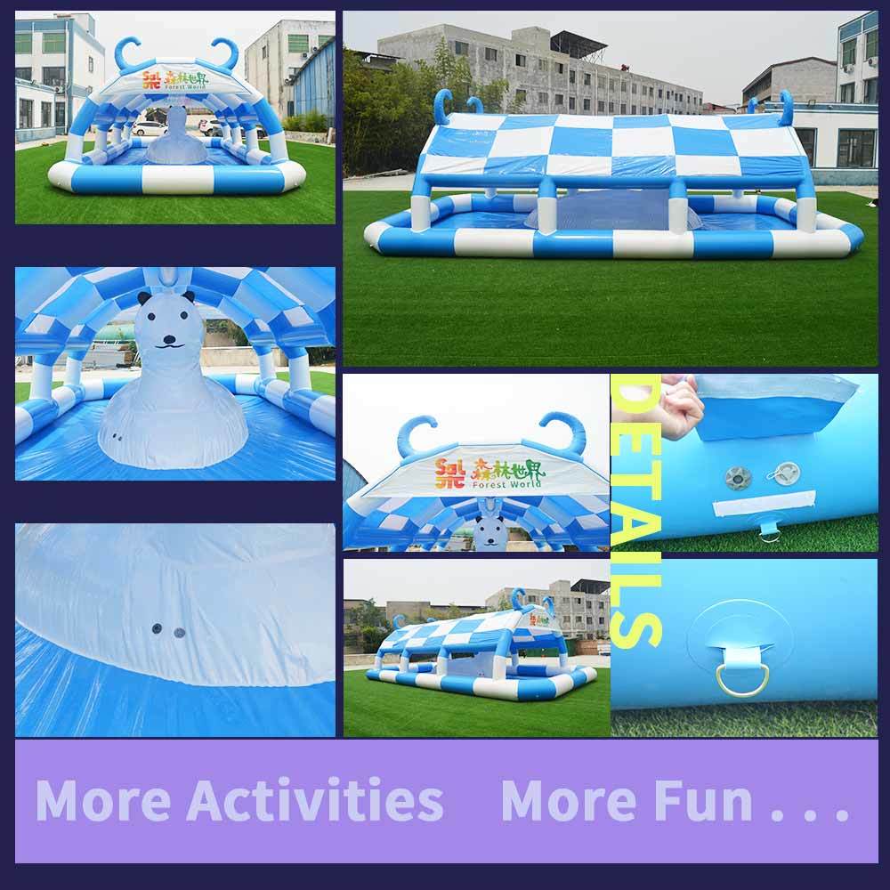 Blue White Checkered Inflatable Pool With Canopy PVC Inflatable Swimming Pool Sun Shade For Kids Outdoor Water Play Ball Pit