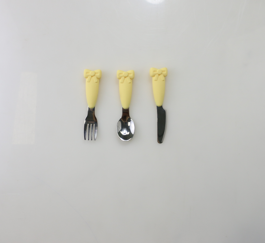 Bow Know Нержавеющая сталь Детская ложка С силиконовой ручкой Вилка Нож Набор для кормления