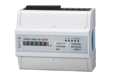 20 / 100A Electric Three Phase Din Rail KWH Meter , 7P Watt Hour Meter