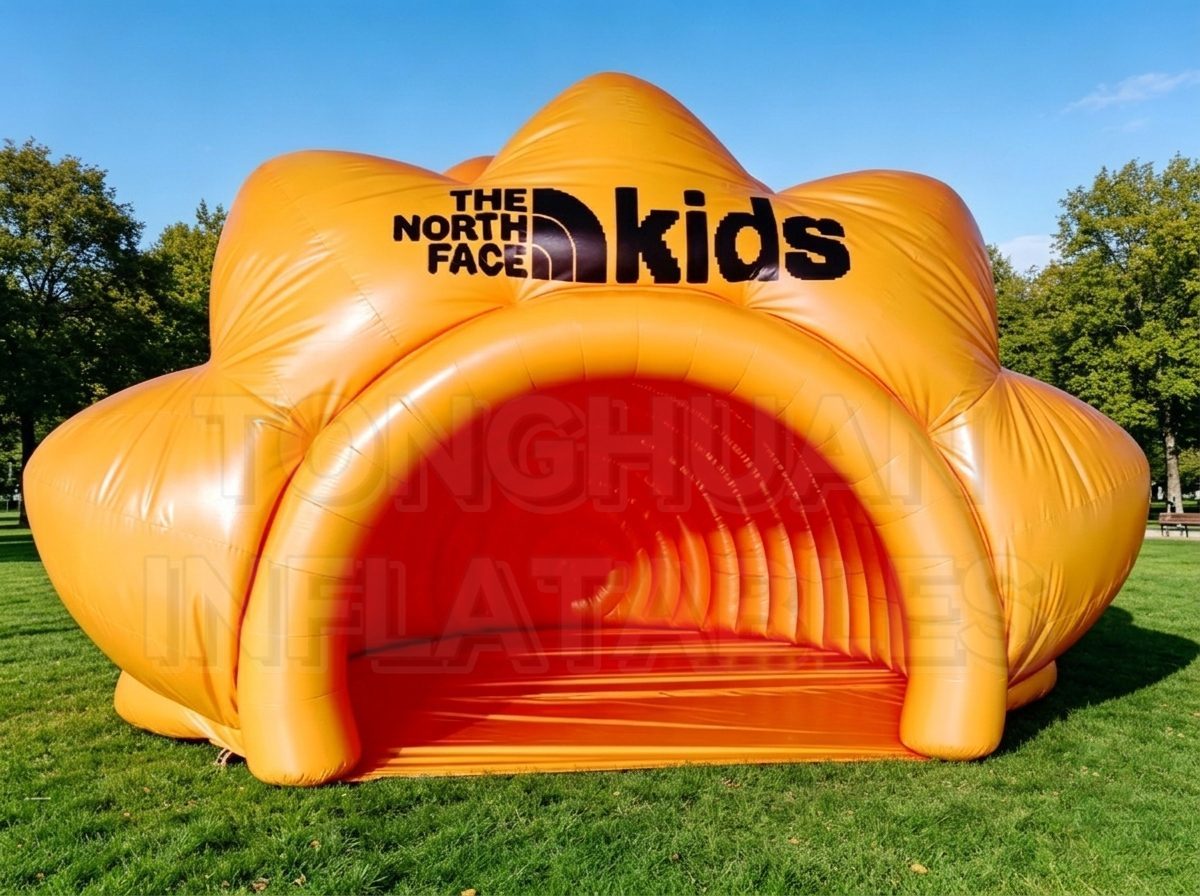 Custom Flower Shaped Inflatable Activity Tent with Open Front Display Space for Outdoor Promotions School Events Brand Activations and Commercial Gathering Projects