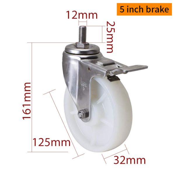 EDL 5Inch Stainless Steel Threaded Swivel/Brake Caster Loading 150Kg  S545S-25