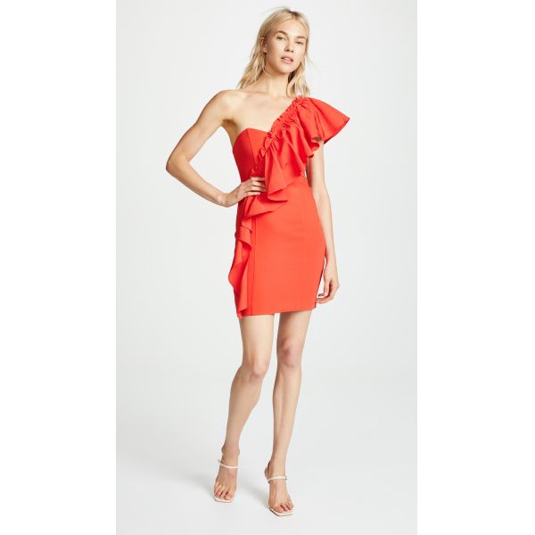 Vestido Bodycon de las señoras del hombro del volante mini