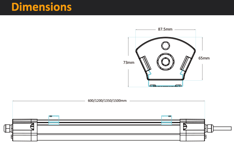 IP65 Waterproof Triproof LED Batten Light with 50000 Hours Lifespan and Dimmable Function for Commercial Use