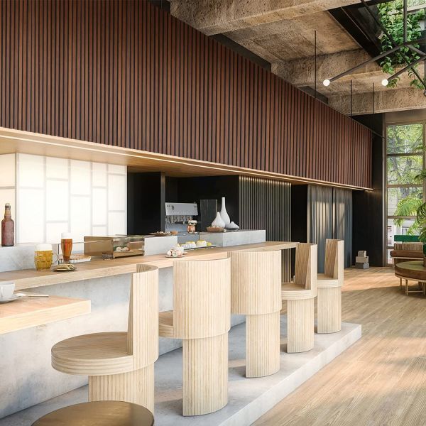 Белое светодиодное освещение Деревянные акустические панели Akupanel Akustikplatten Дековый панель