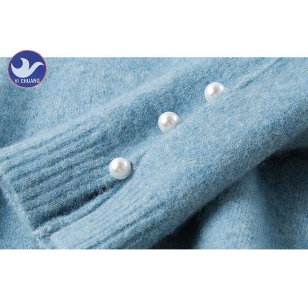 Social Audit Sweater Supplier Womens Knit Pullover Sweater Cuff Slit Pearl Decoration