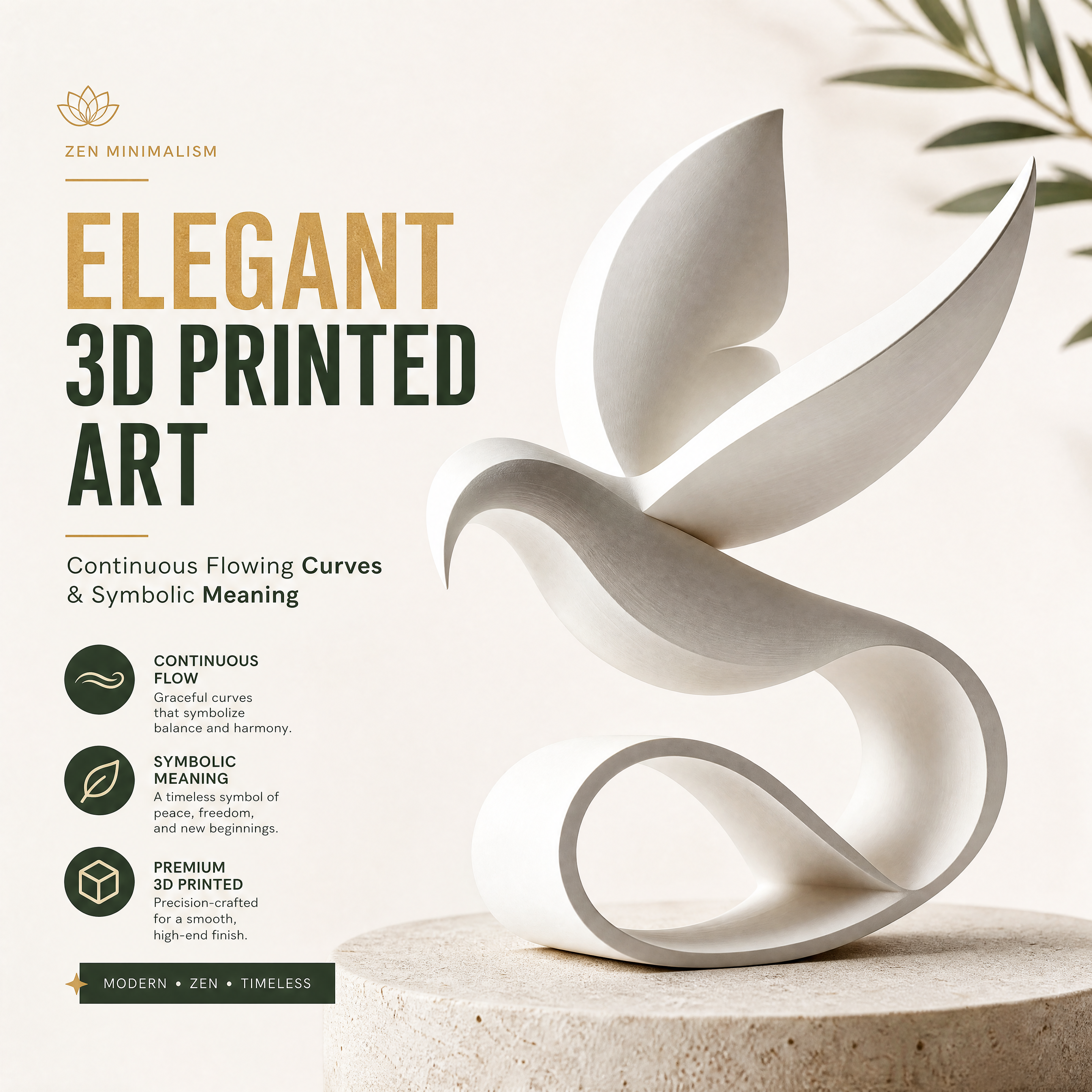 Modern 3D Printed Arts Home Decor Abstract Flying Dove Sculpture