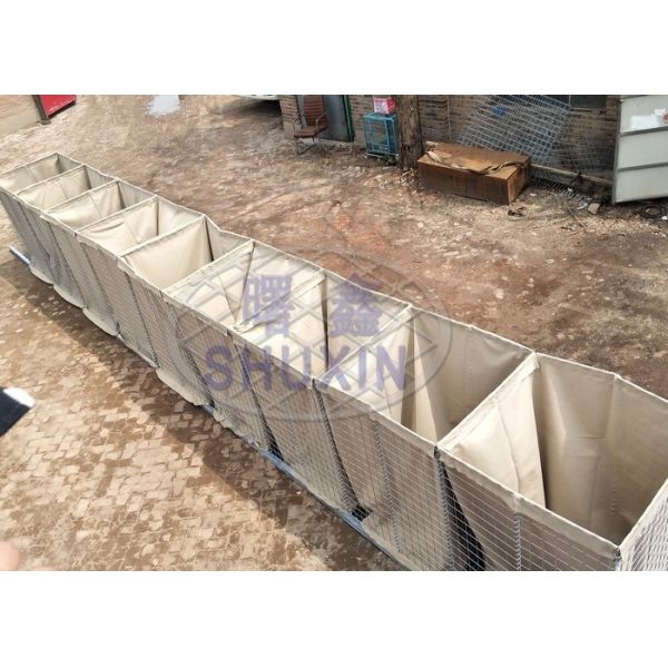 1 * 1* 5 M / 5 Cells Hesco Flood Barriers Sand Color Galvanized Retractable Safety Mil 3 Geotextile Fabric for Defense Barrier Lining