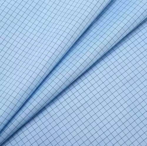 Blue 5mm Stripe Antistatic Fabric (Polyester + Carbon Fiber Conductive Yarn) for ESD Workwear