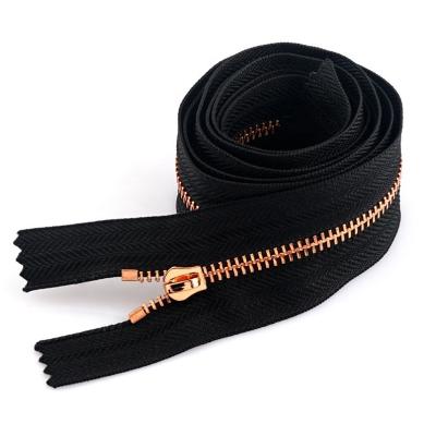 Black Tape Rose Gold Metal Zipper Customized Color Teeth 5 Brass Zipper for Clothing