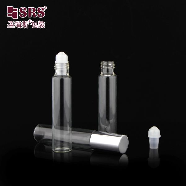 Essential Oil Perfume 10ml Tube Glass Roll on Bottle Steel Roller Ball Plastic Cap Cosmetic Packaging
