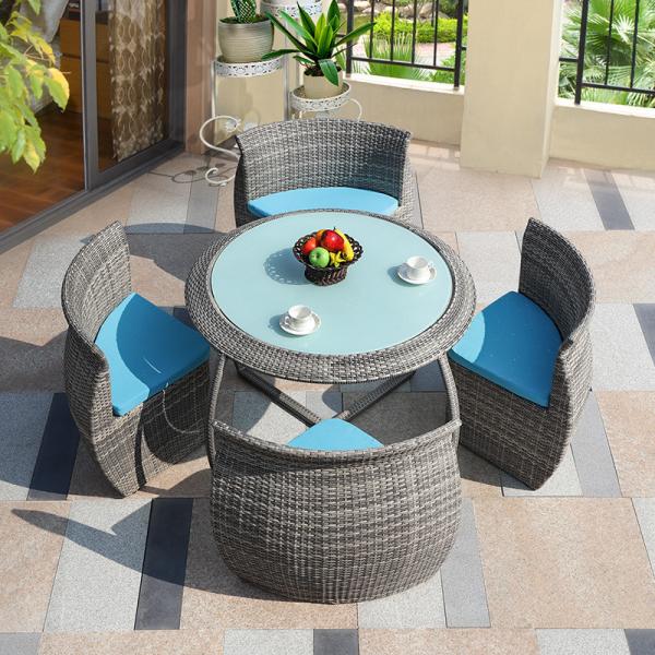 PE Rattan Wicker Coffee Table And Chair Waterproof Cushion Balcony Tea Sofa