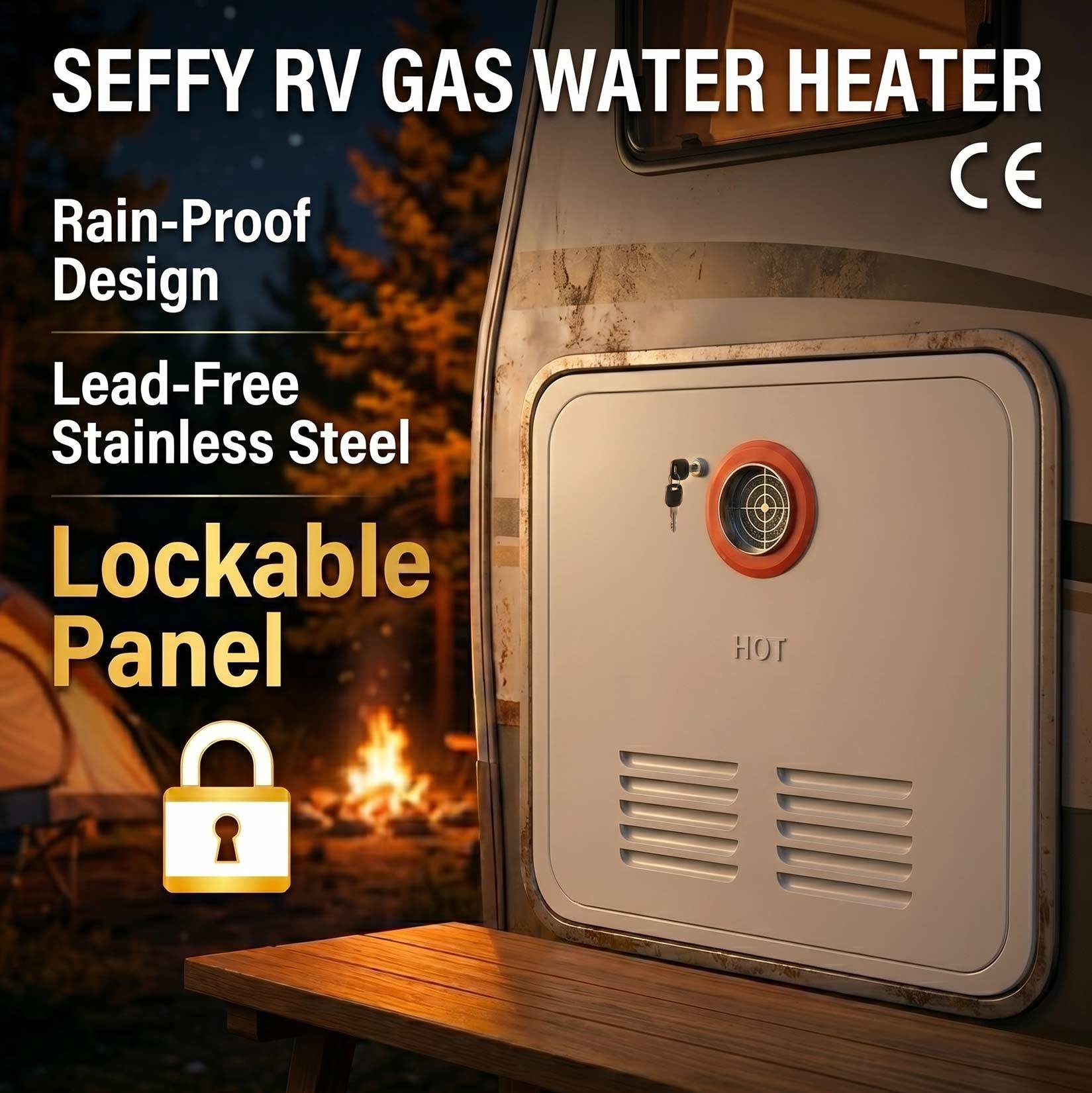 Lockable Panel RV Gas Water Heater for Campsite Caravan and Rental Fleet Use