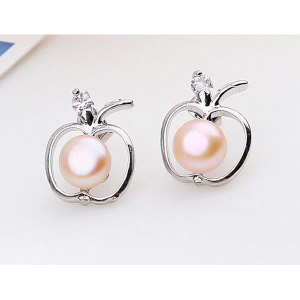 Natural pearl apple stick earrings