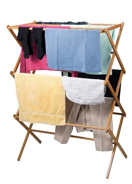 Portable Wooden Laundry Drying Rack , Bamboo Clothes Rack Earth Friendly