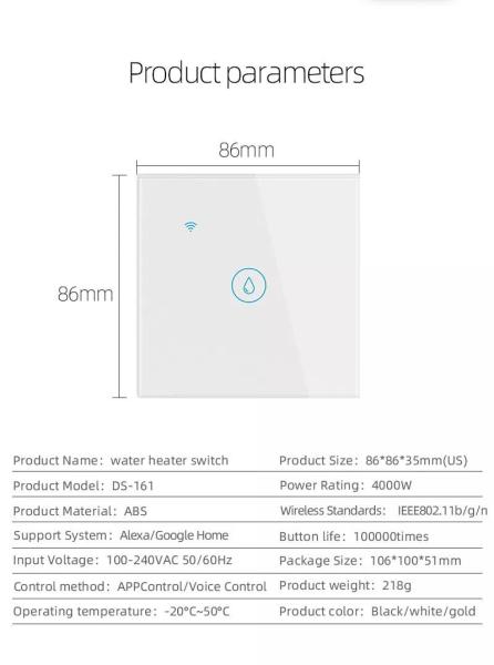 Glomarket Smart Home Remote Voice Control Touch Panel Water Heater Switch Tuya Wireless Wifi Boiler Switch