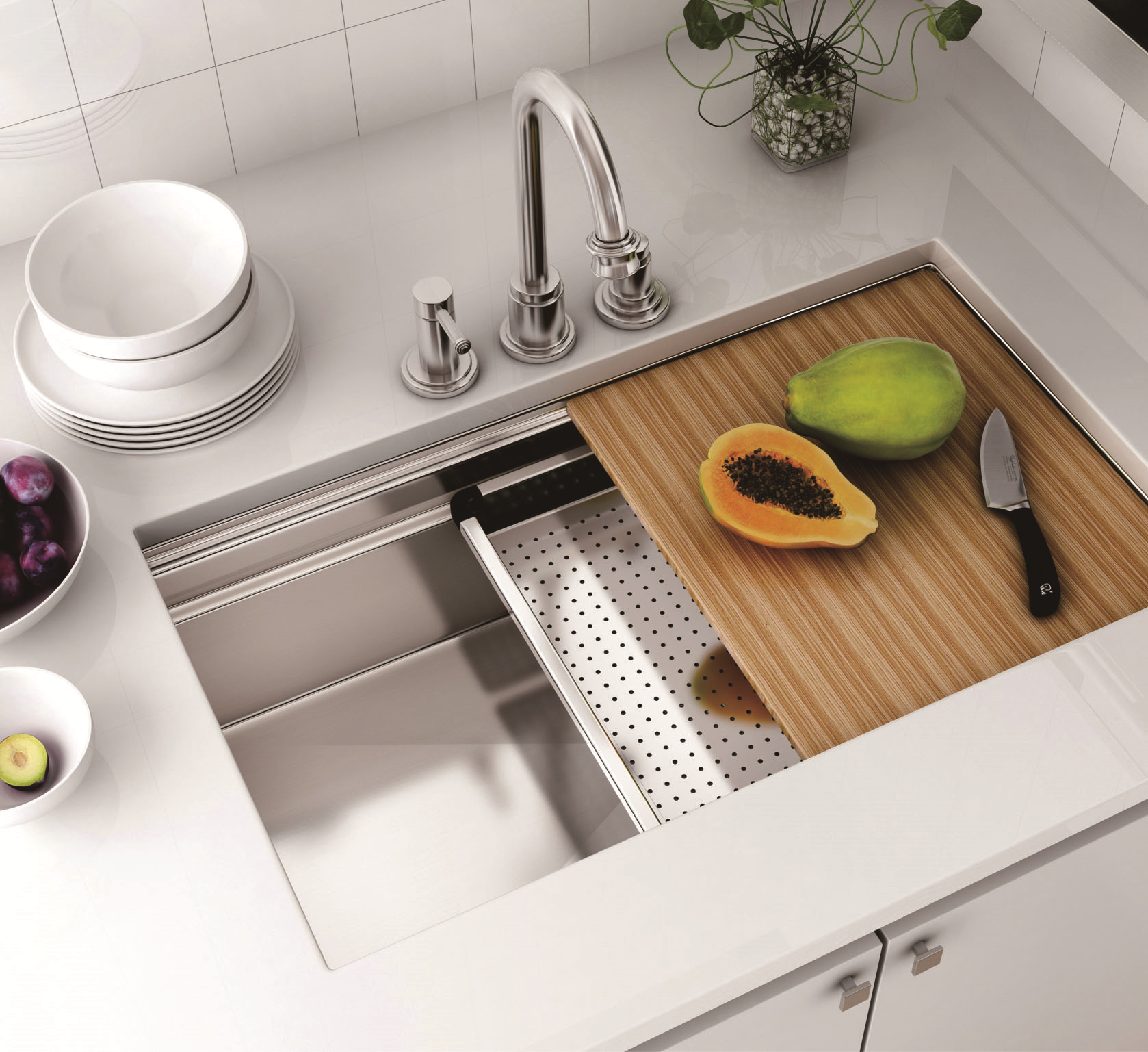 Роскошная верхняя раковина нержавеющей стали держателя, кухонные раковины верхнего сегмента финиша сатинировки