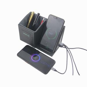 Carregador sem fio reusável Pen Holder do telefone, suporte de copo de couro do