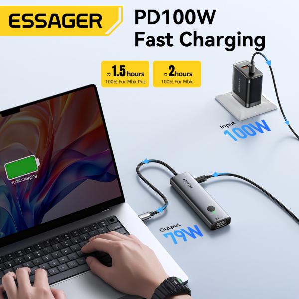 ESSAGER ES-HB03 série 7 en 1 USB-C USB-A SD TF Port 3.0 Meilleur port USB Hub