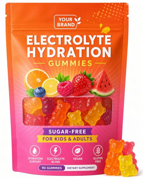 Sugar Free Vegan Electrolyte Gummy Hydration Products With Calcium Magnesium Vitamin C For Sports Energy