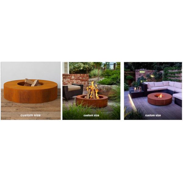 Freestanding Outdoor Garden Low Profile Corten Steel Round Fire Pits