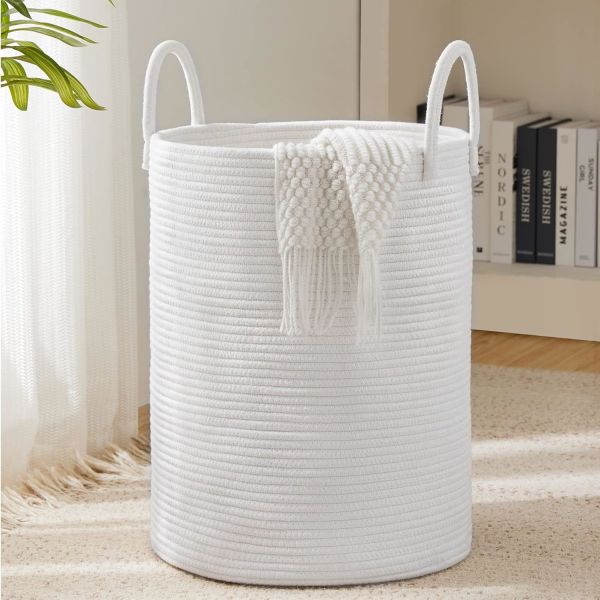 Woven Rope Laundry Hamper Basket, Tall Luandry Basket, Baby Nursery Hamper For Blanket Storage, Clothes Hamper For Laundry In Bedroom-Large-(CUSTOMIZED COLOR, 58L, 72L)