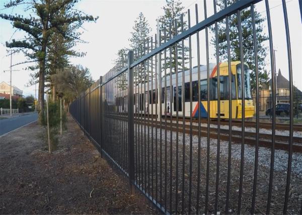 Brisbane Tubular Steel Garrison Fencing Panels Supplier Interpon black powder coated 1.8mx2.4m width steel fence panels