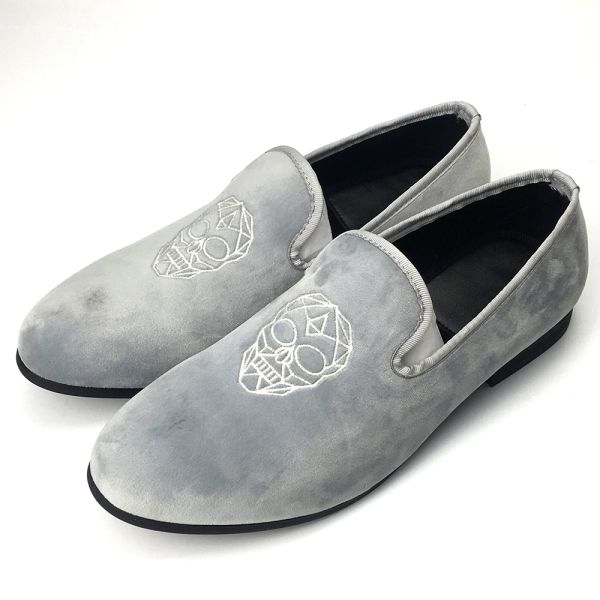 Embroidered Slip On Velvet Loafers , Male High End Mens Loafers