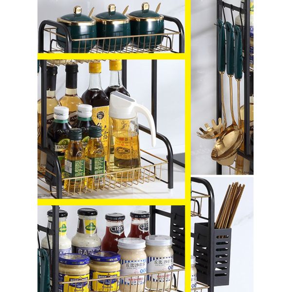 365x220x600mm Countertop Kitchen Rack 3 Tiers Black Gold Multifunctional For Spice