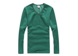 Green Long Sleeve Men's T - Shirts Casual V Neck Blank Cotton Keep Warm