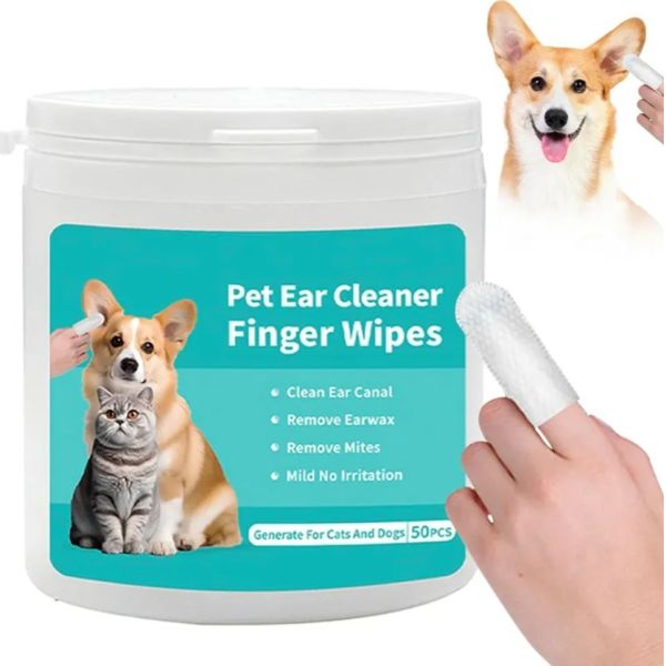 Custom Logo Accepted Pet Ear Cleaning Wipes Portable Finger Cleaner for Dogs Cats