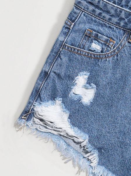 Dark blue ripped denim shorts