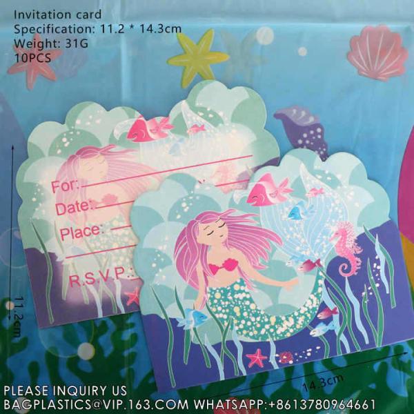 Party Supplies Set Mermaid Series Tableware Banner Mask Decoration Cake Topper Gift Bag Kids Paper Toy Birthday
