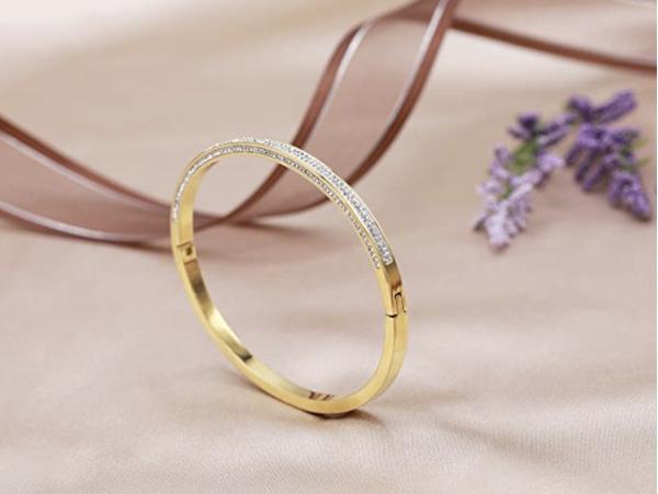 Dia 2.3in Gold Rhinestone Bracelet Luxury Wristband Embellished Bangles