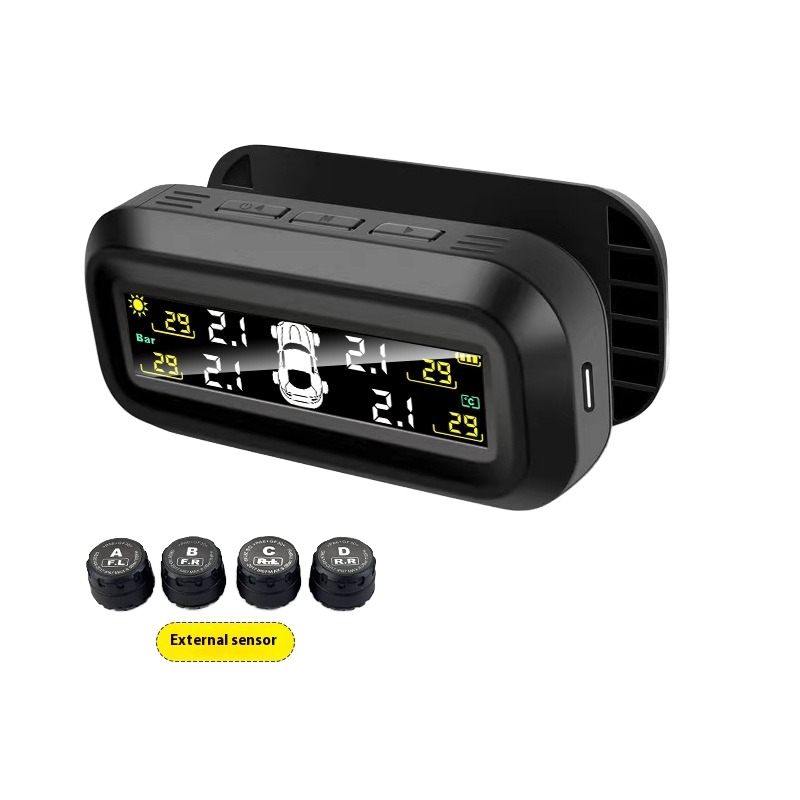 JYS Car Tire Pressure Monitor TPMS Model S12 with External Wireless Solar Sensor Universal Fit 5V New Condition Detection Device