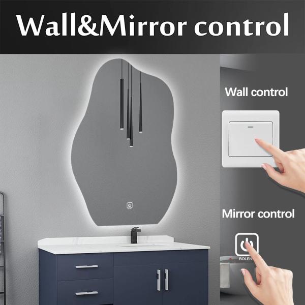 Large Wall Bathroom Mirror With Touch Light , Frameless Asymmetrical LED Mirror Waterproof