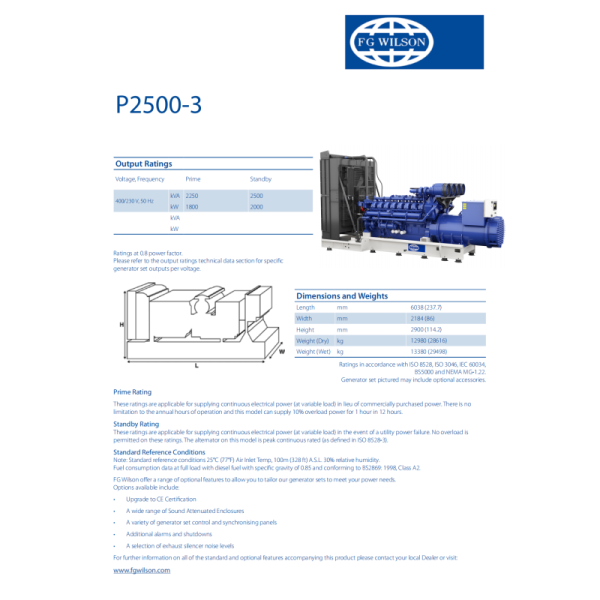 FG Wilson 1800kw 2250kva Three Phase Silent Standby Diesel Generator with Water Cooling System