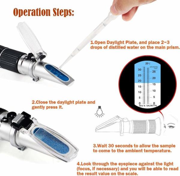 OEM Support 2 Scale 0-32% Brix 0-28% Salinity Salt ATC Refractometer for Seawater Marine Fishkeeping Aquarium